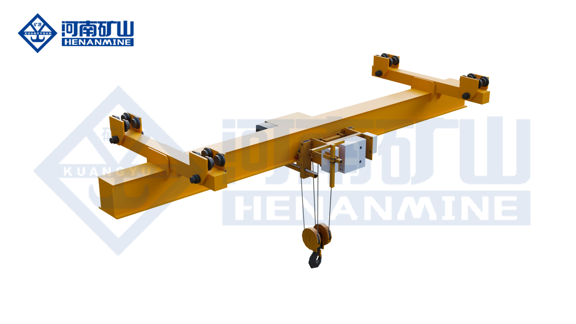 Henan Mine Crane underhung suspension crane product view showing bridge end trucks and hoist arrangement